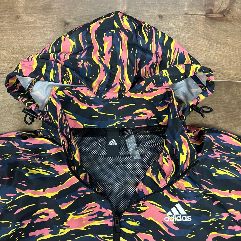 Adidas Women’s Size XS Windbreaker Bomber Jacket Camo Adjustable Pink Yellow - Picture 4 of 16